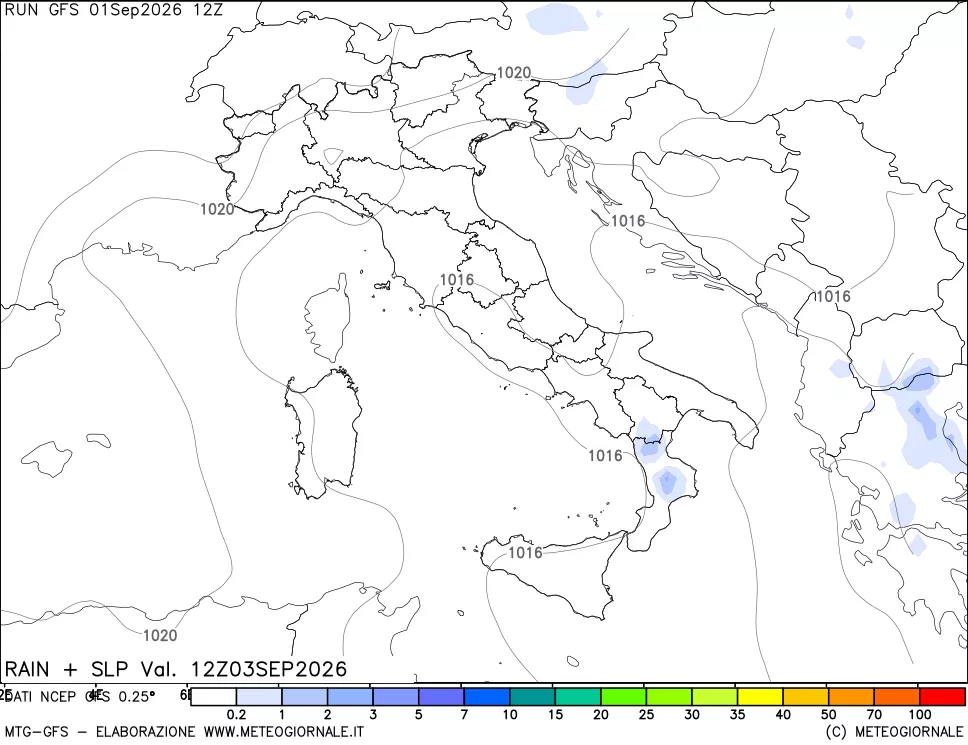 mappa Precipitazioni e pressione SLM
