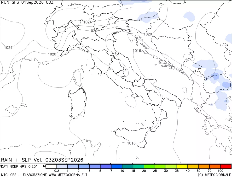 mappa Precipitazioni e pressione SLM