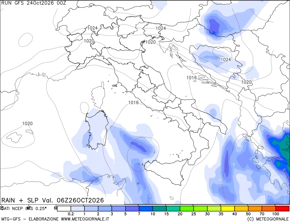 mappa Precipitazioni e pressione SLM