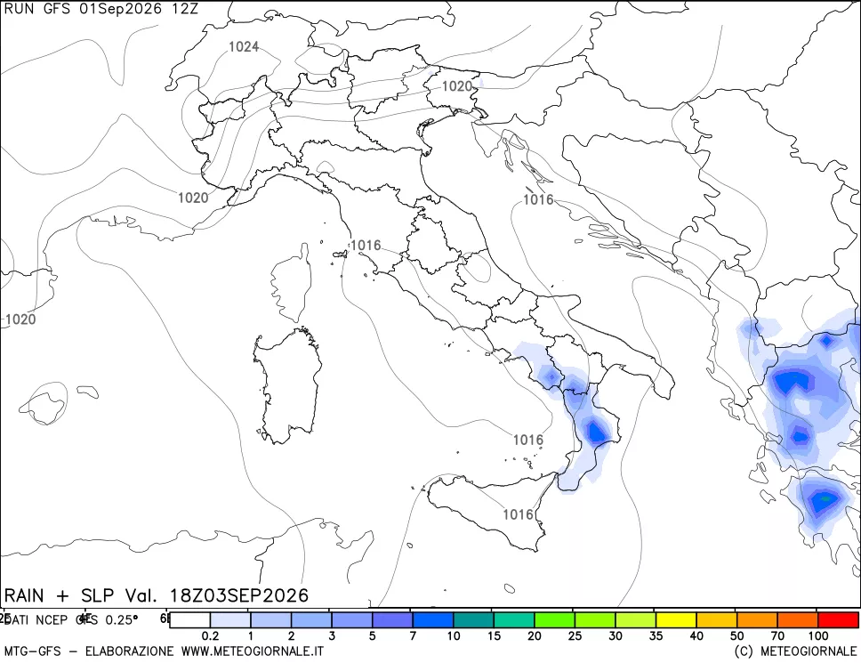 mappa Precipitazioni e pressione SLM