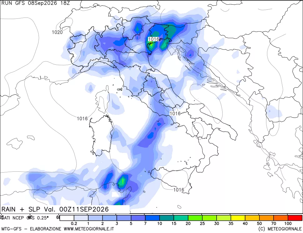 mappa Precipitazioni e pressione SLM