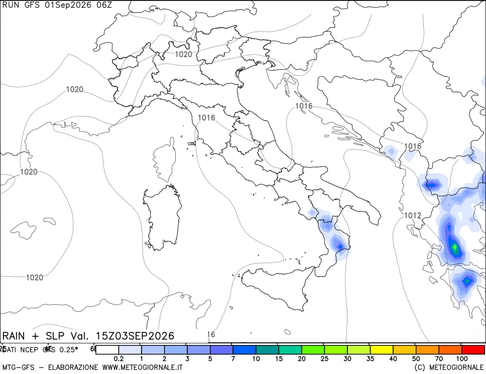 mappa Precipitazioni e pressione SLM