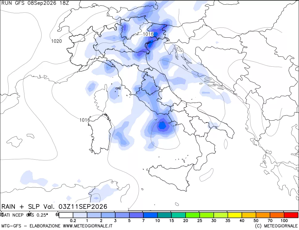 mappa Precipitazioni e pressione SLM