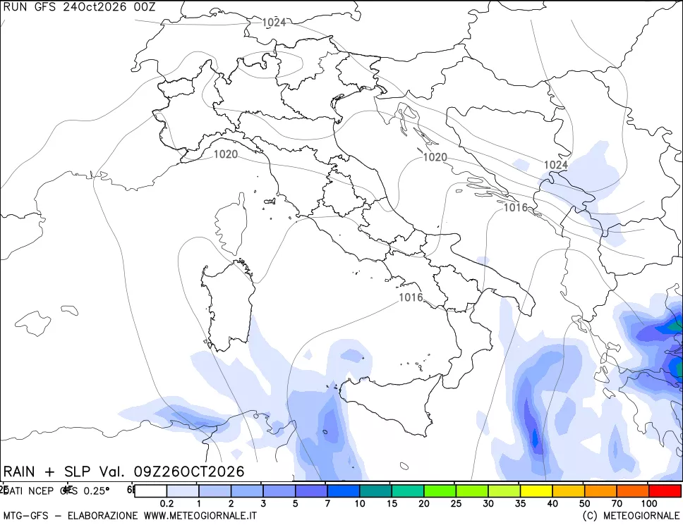 mappa Precipitazioni e pressione SLM