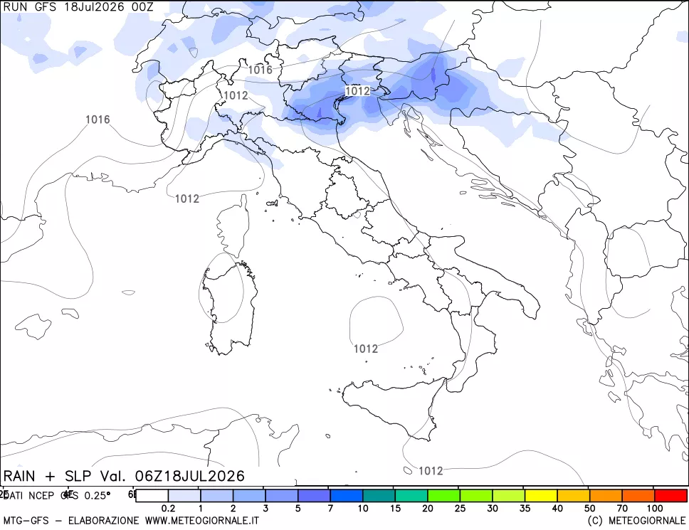 mappa Precipitazioni e pressione SLM