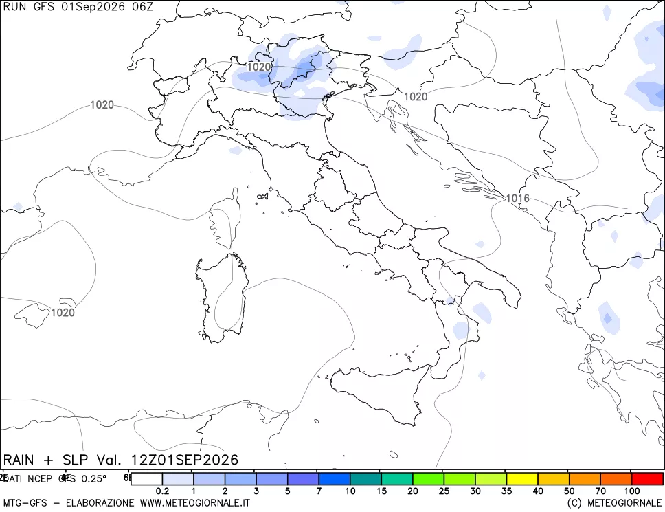 mappa Precipitazioni e pressione SLM