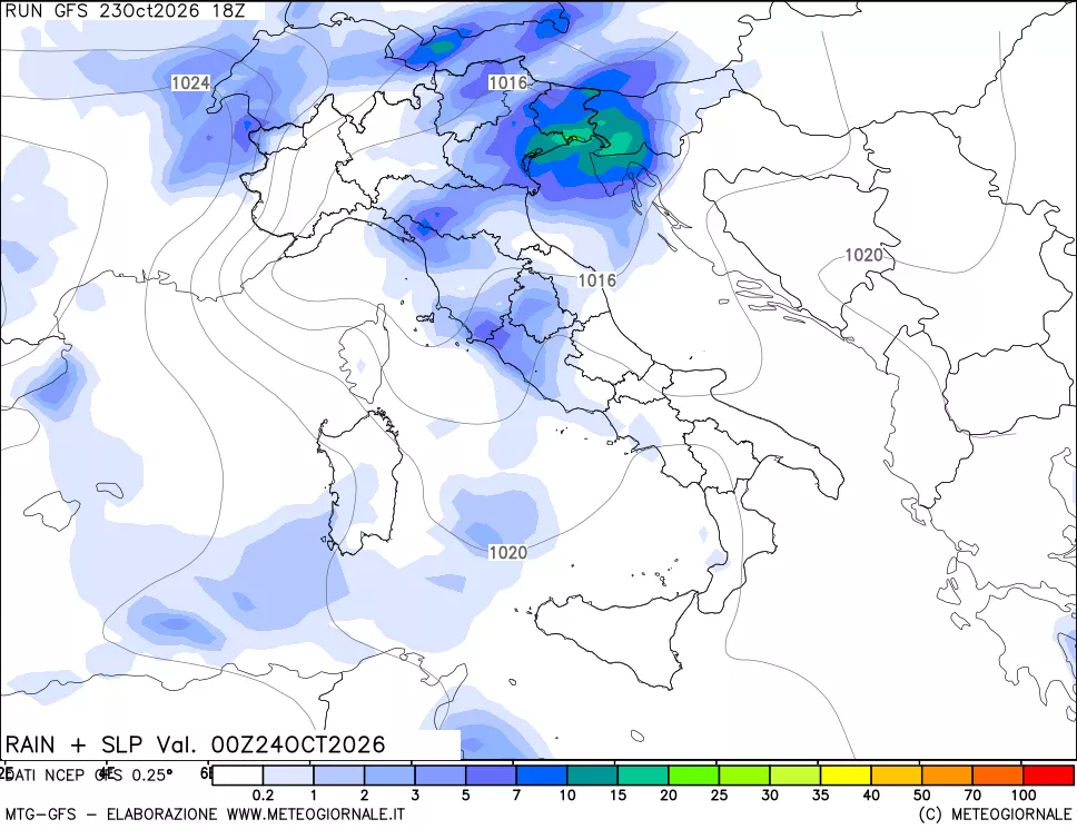 mappa Precipitazioni e pressione SLM