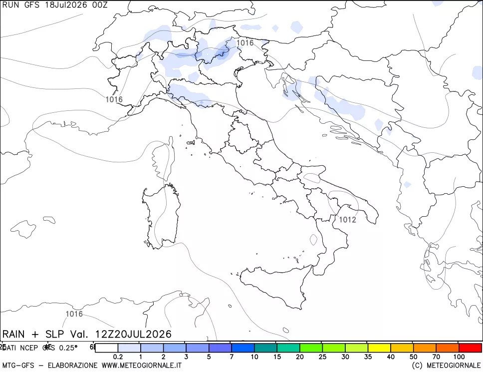 mappa Precipitazioni e pressione SLM