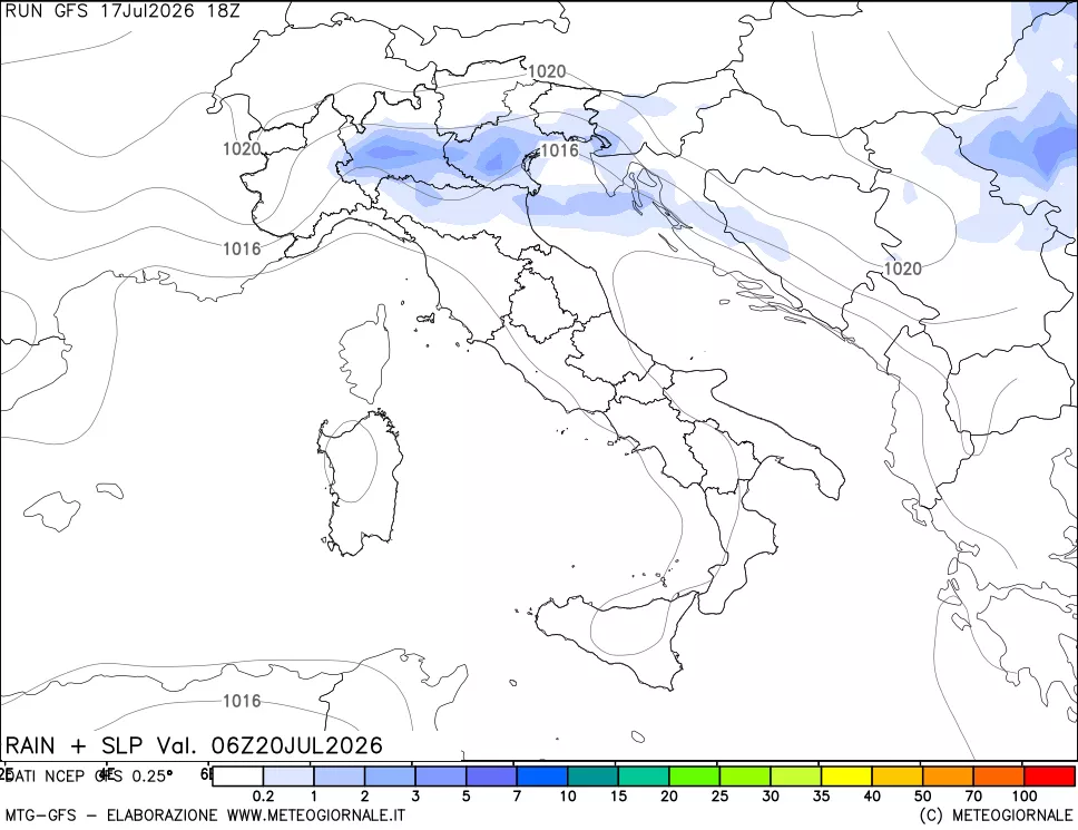 mappa Precipitazioni e pressione SLM
