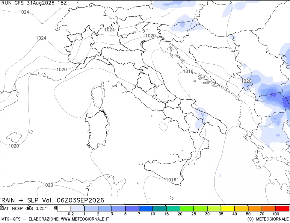 mappa Precipitazioni e pressione SLM