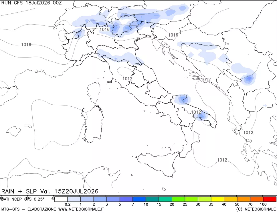 mappa Precipitazioni e pressione SLM