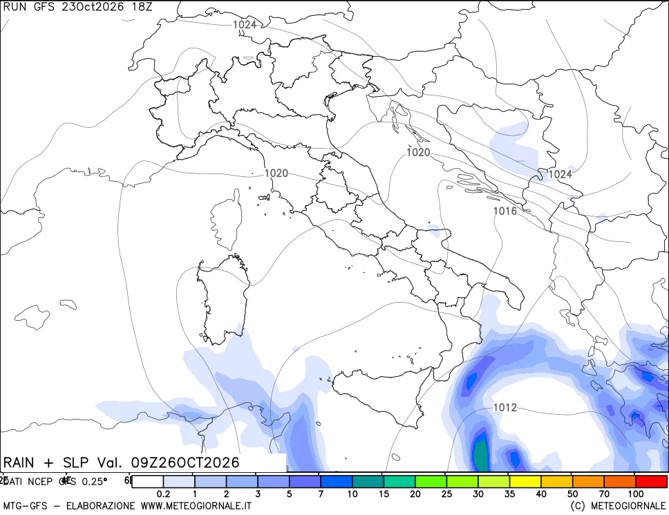 mappa Precipitazioni e pressione SLM