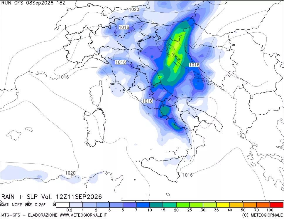 mappa Precipitazioni e pressione SLM