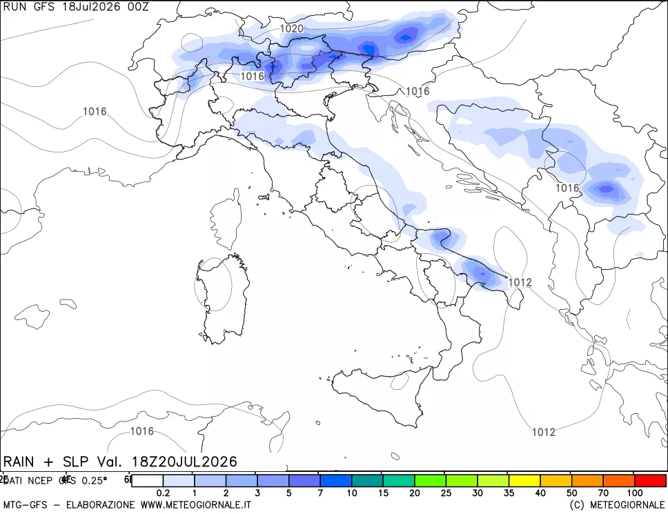 mappa Precipitazioni e pressione SLM