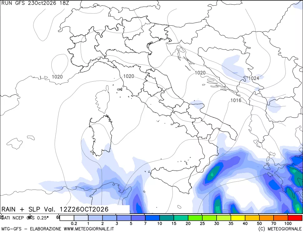 mappa Precipitazioni e pressione SLM
