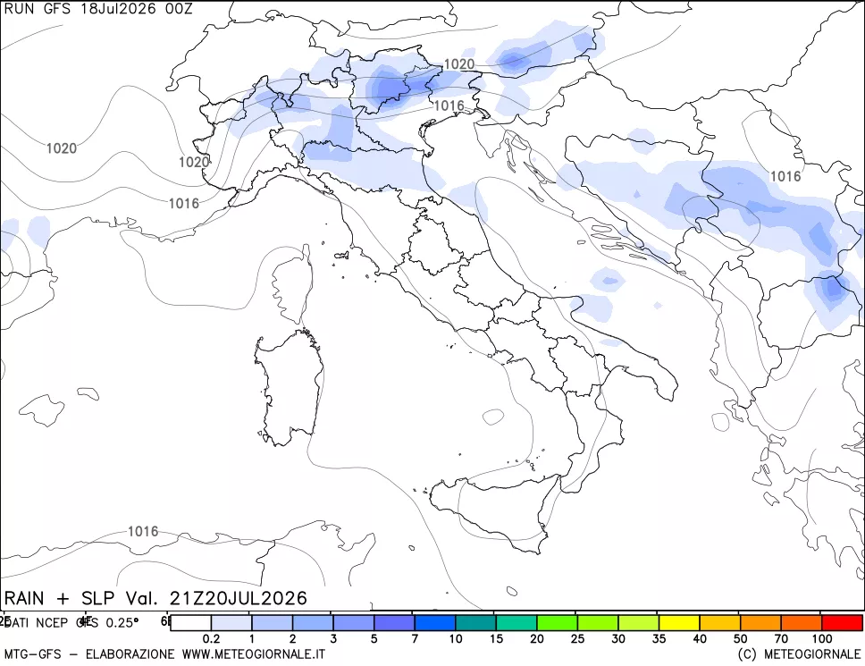 mappa Precipitazioni e pressione SLM