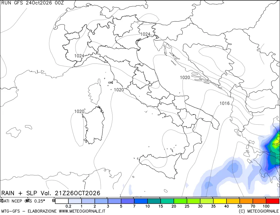 mappa Precipitazioni e pressione SLM