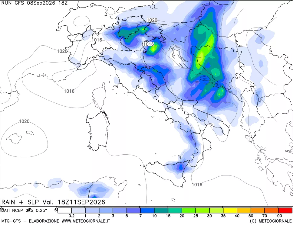 mappa Precipitazioni e pressione SLM