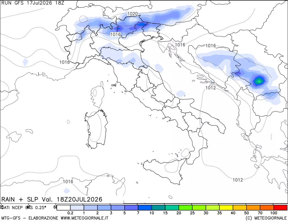 mappa Precipitazioni e pressione SLM