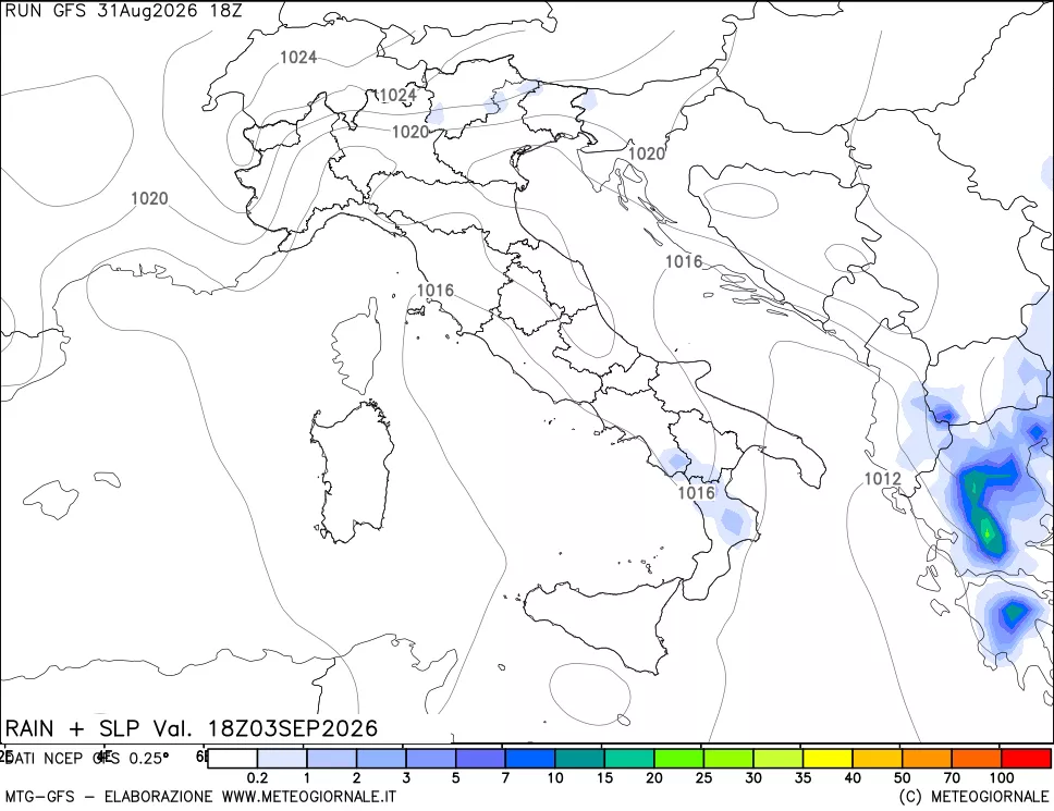 mappa Precipitazioni e pressione SLM