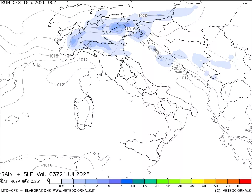 mappa Precipitazioni e pressione SLM