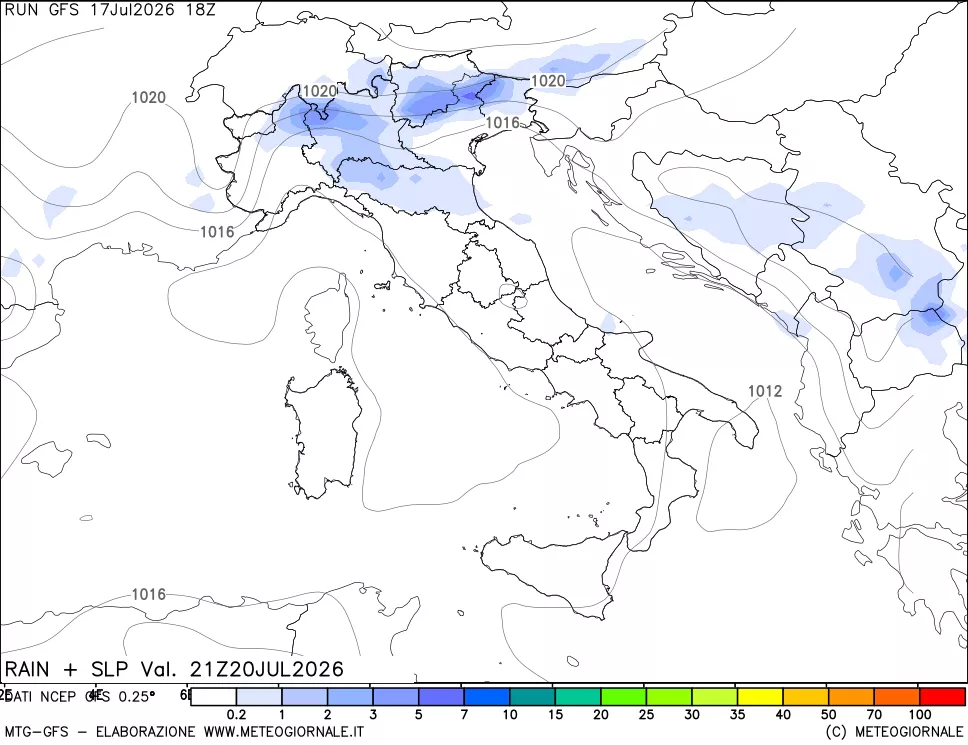 mappa Precipitazioni e pressione SLM