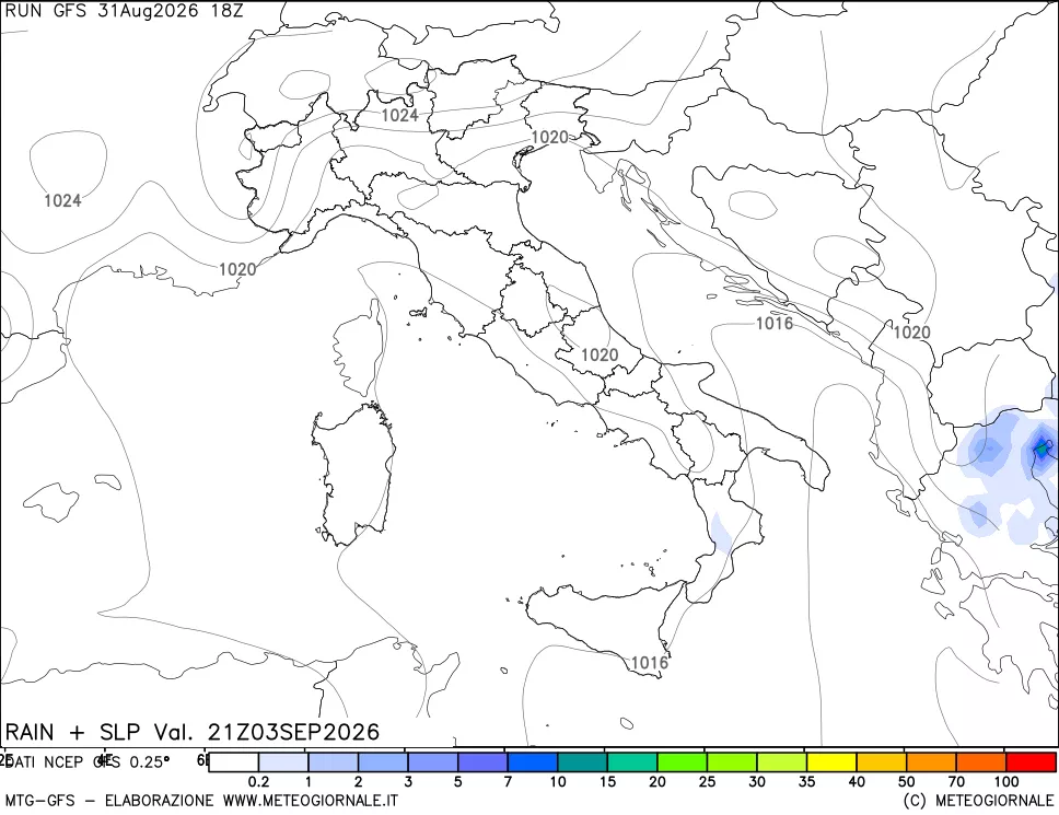 mappa Precipitazioni e pressione SLM