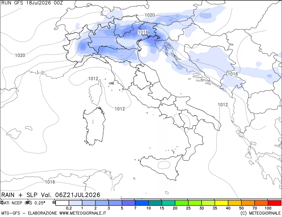 mappa Precipitazioni e pressione SLM