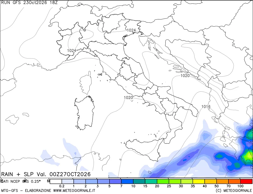 mappa Precipitazioni e pressione SLM
