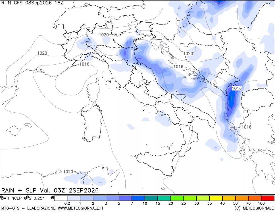 mappa Precipitazioni e pressione SLM
