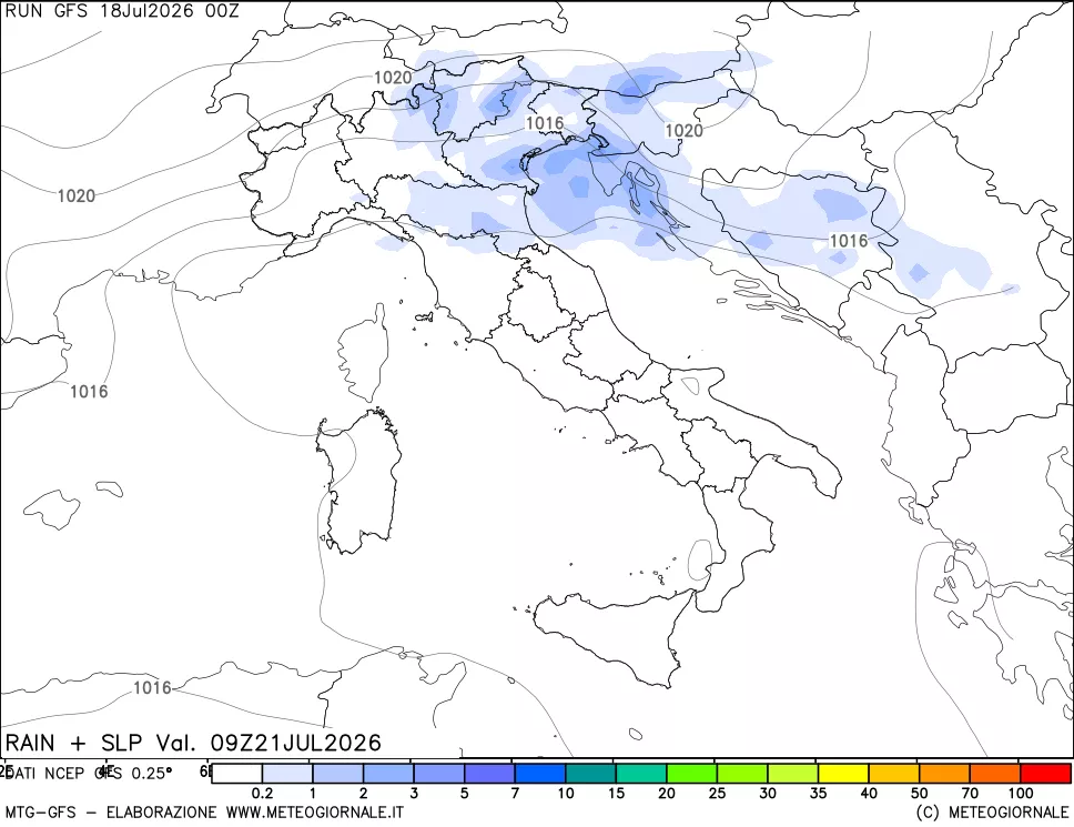 mappa Precipitazioni e pressione SLM