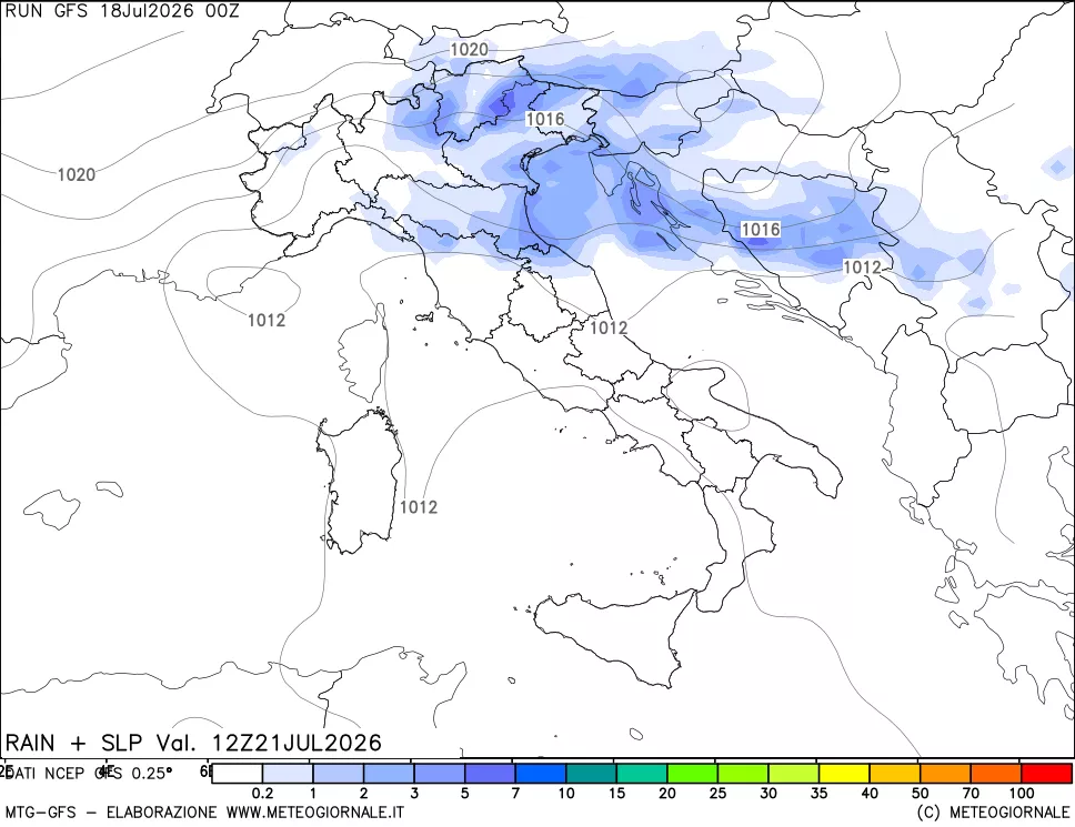 mappa Precipitazioni e pressione SLM