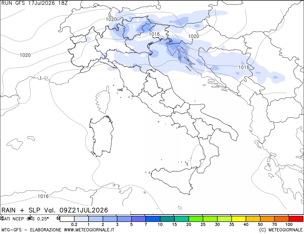 mappa Precipitazioni e pressione SLM