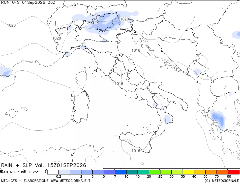 mappa Precipitazioni e pressione SLM