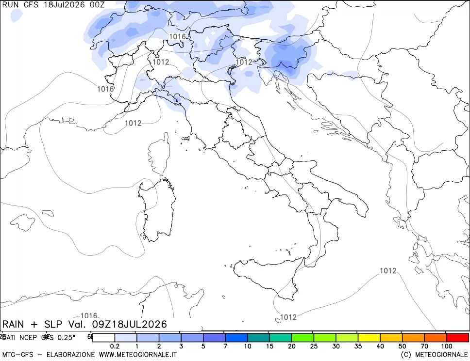 mappa Precipitazioni e pressione SLM