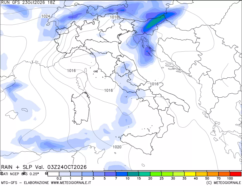 mappa Precipitazioni e pressione SLM