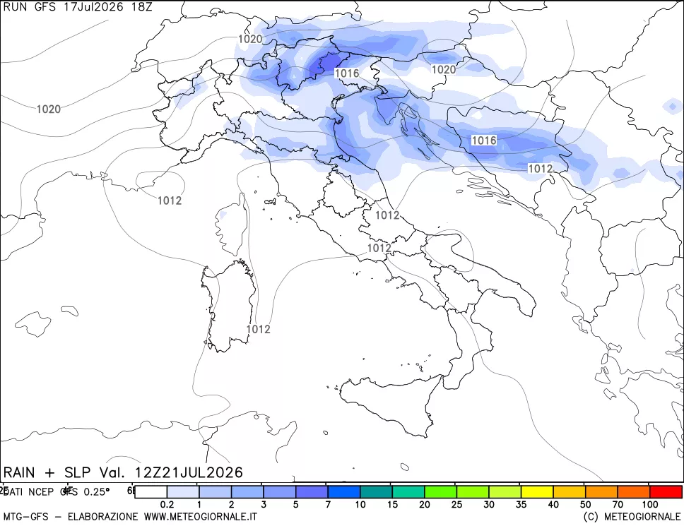 mappa Precipitazioni e pressione SLM