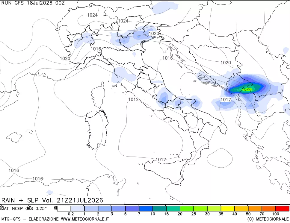 mappa Precipitazioni e pressione SLM