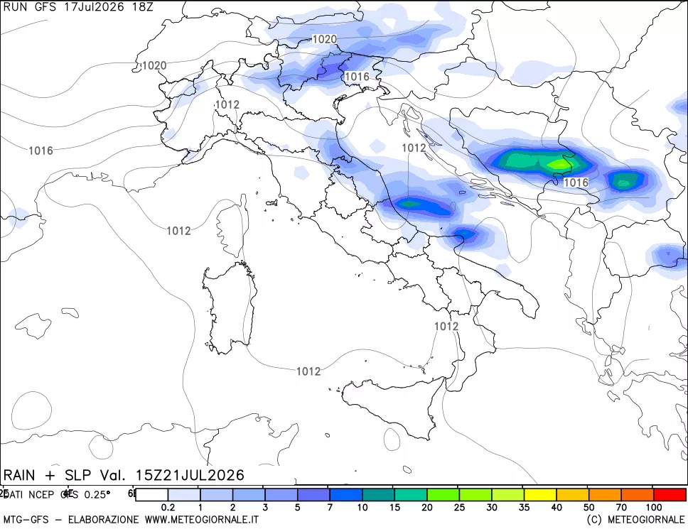 mappa Precipitazioni e pressione SLM