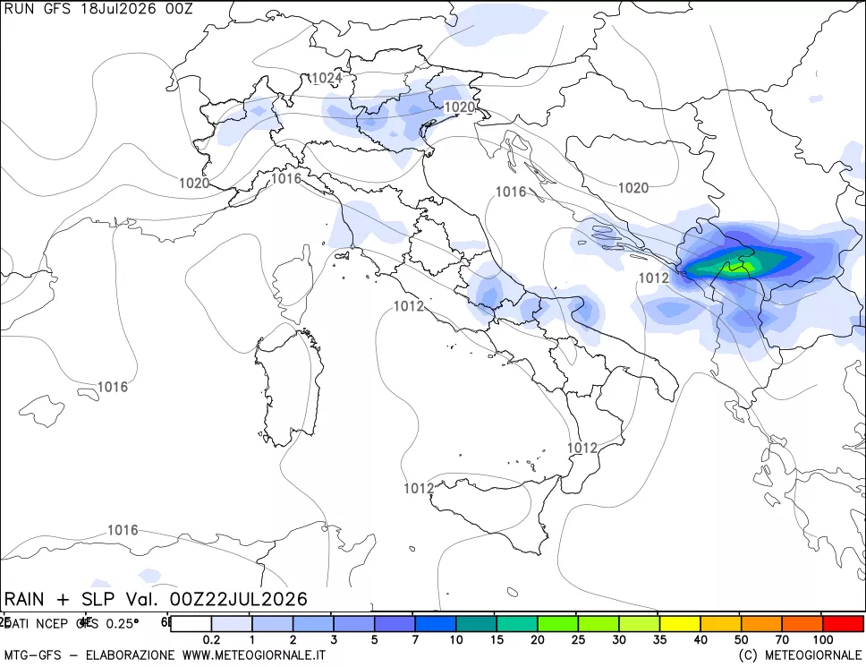 mappa Precipitazioni e pressione SLM
