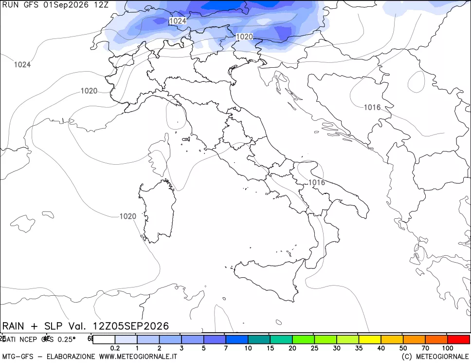 mappa Precipitazioni e pressione SLM