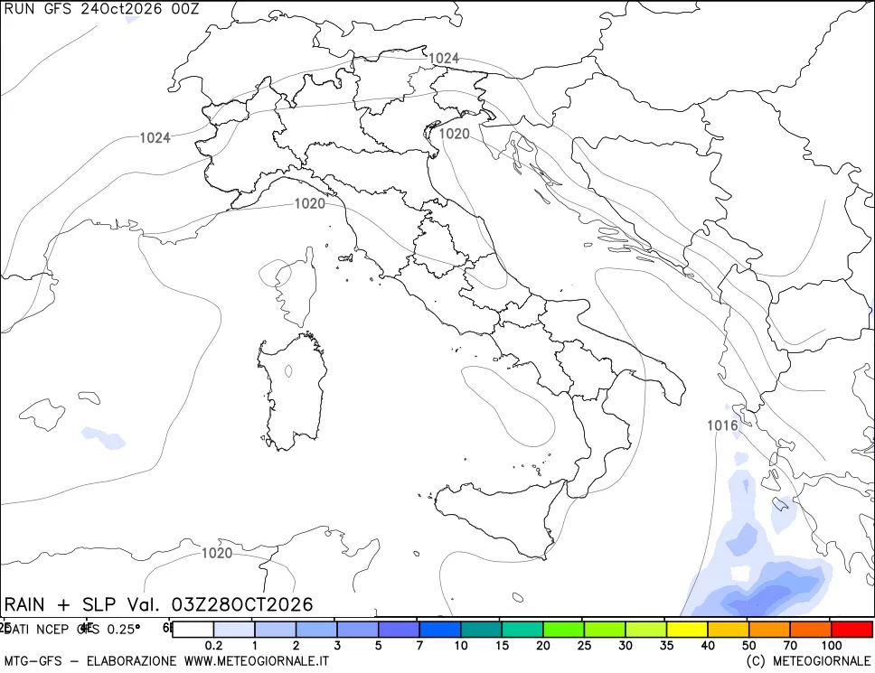mappa Precipitazioni e pressione SLM