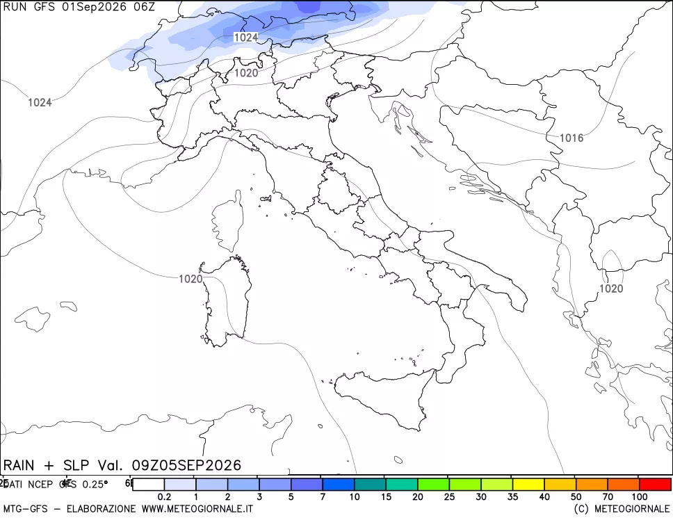 mappa Precipitazioni e pressione SLM