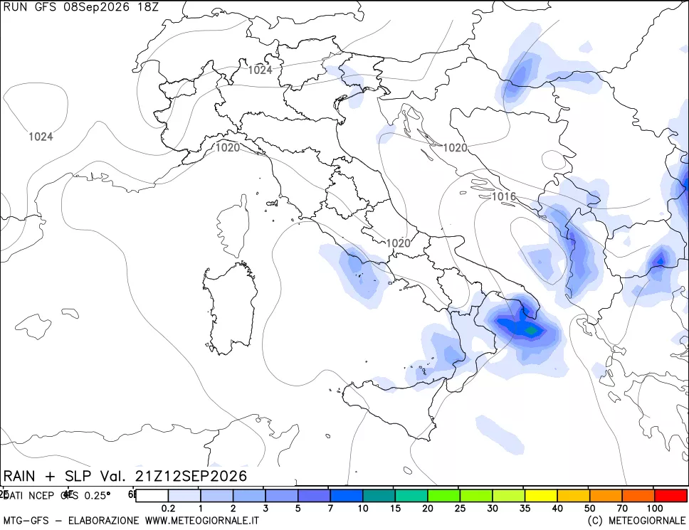 mappa Precipitazioni e pressione SLM