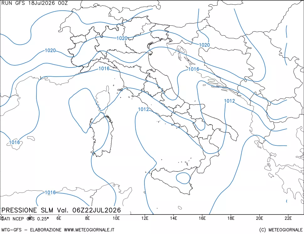 mappa Pressione sul livello del mare