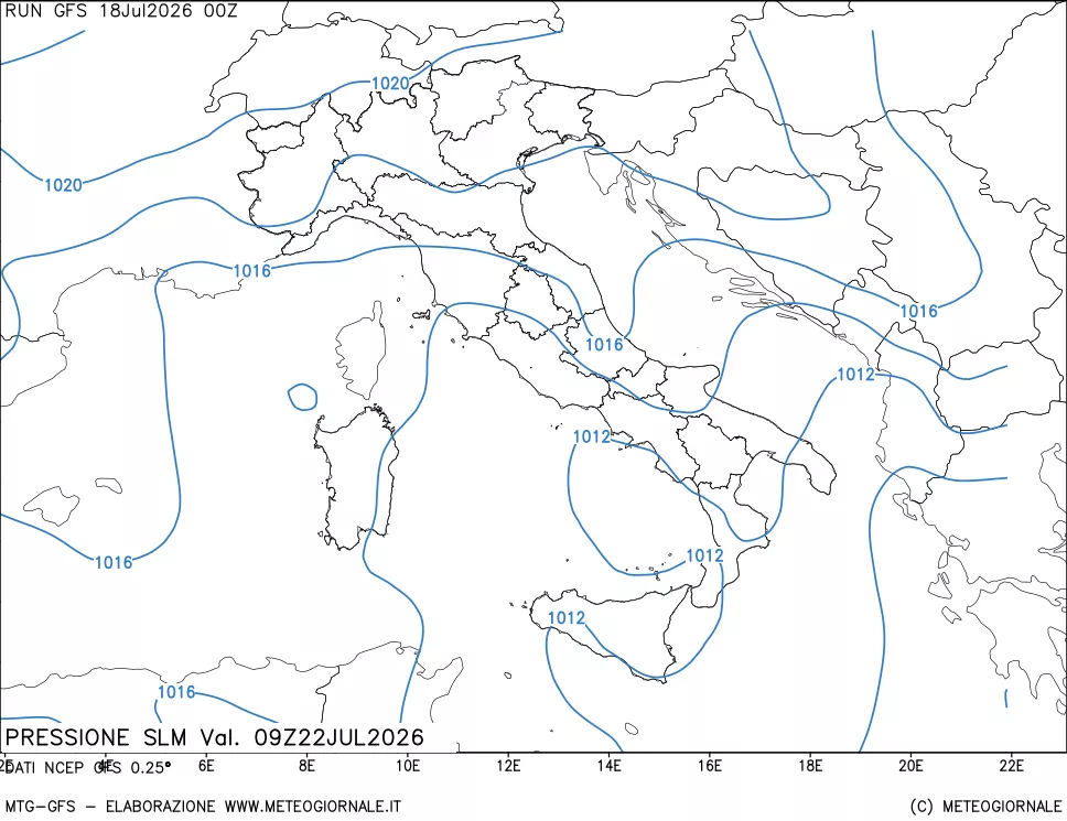 mappa Pressione sul livello del mare