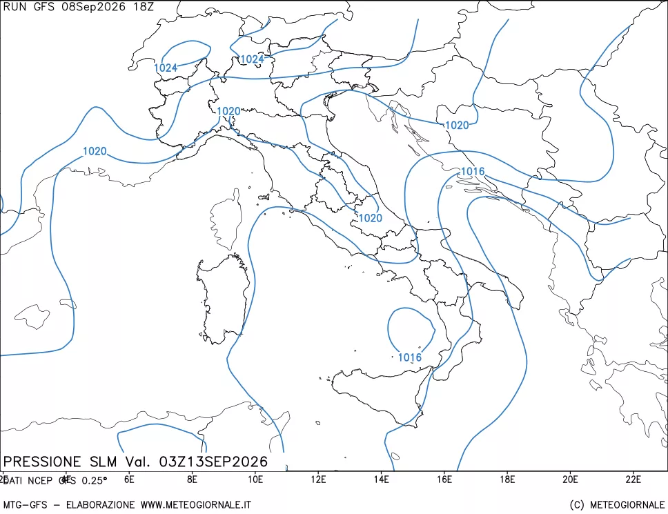 mappa Pressione sul livello del mare