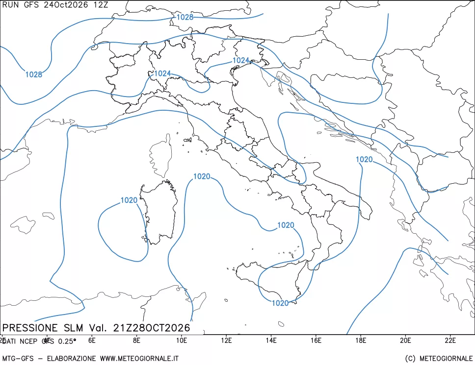 mappa Pressione sul livello del mare