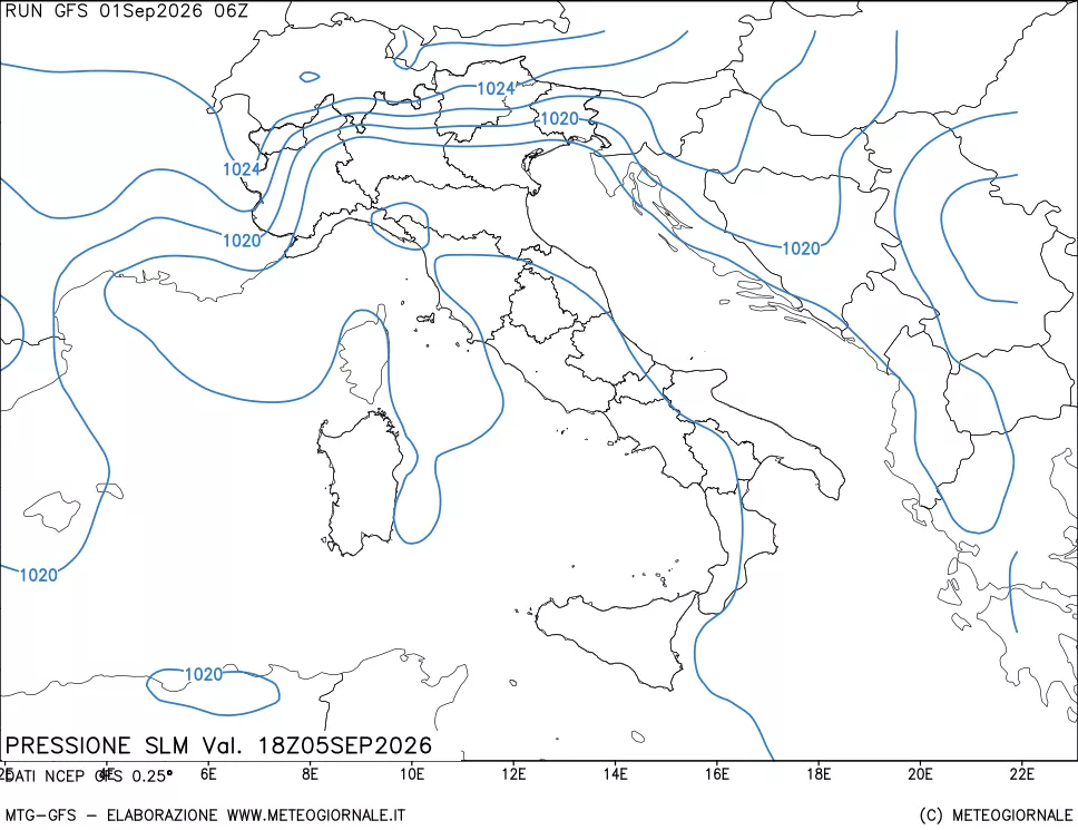mappa Pressione sul livello del mare