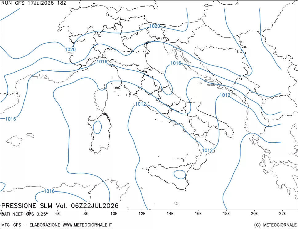 mappa Pressione sul livello del mare